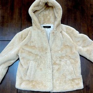 ZARA Faux Fur Hooded Button/Snap Up Jacket - Never Worn - Size XS